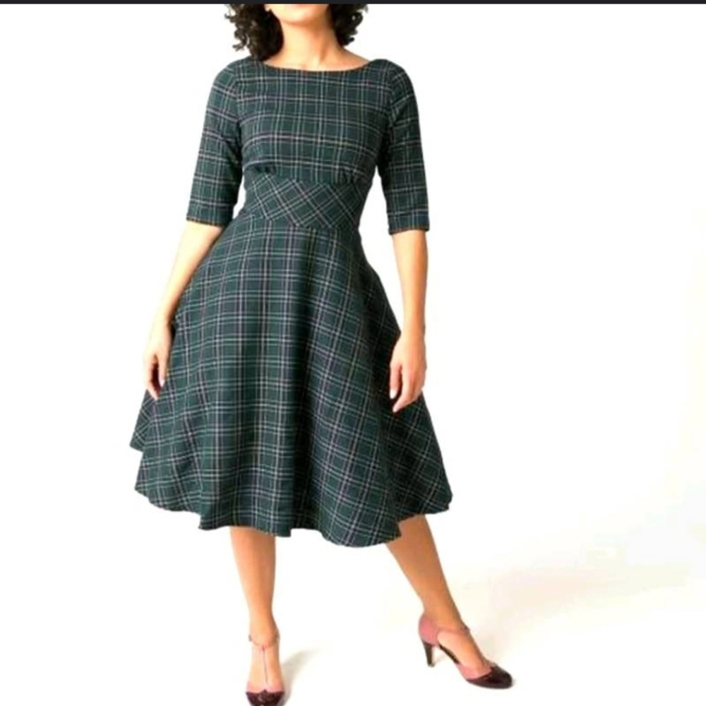Hell Bunny green plaid full circle dress